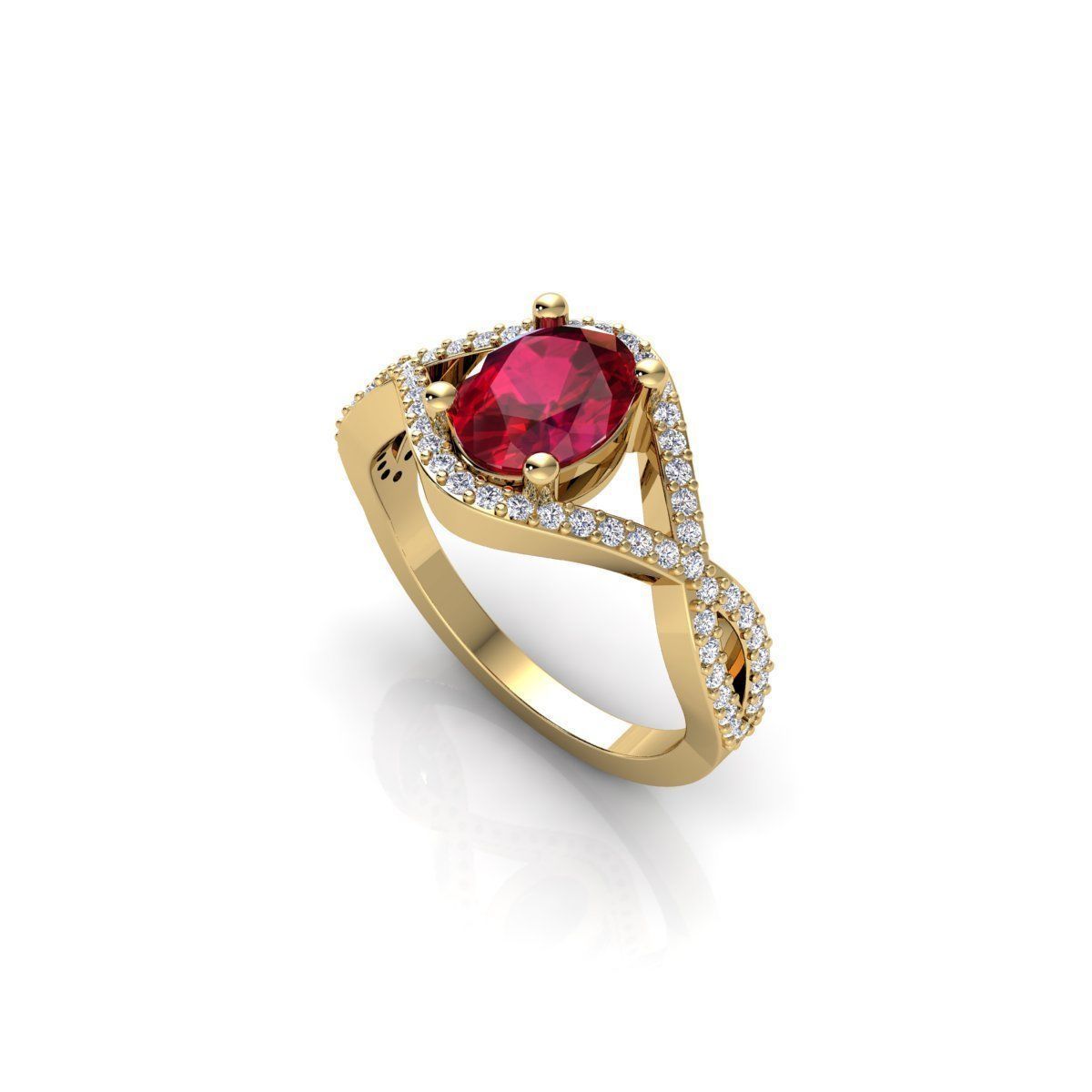 Oval Gemstone Ring 3d Model and Render STL 3D print model_6