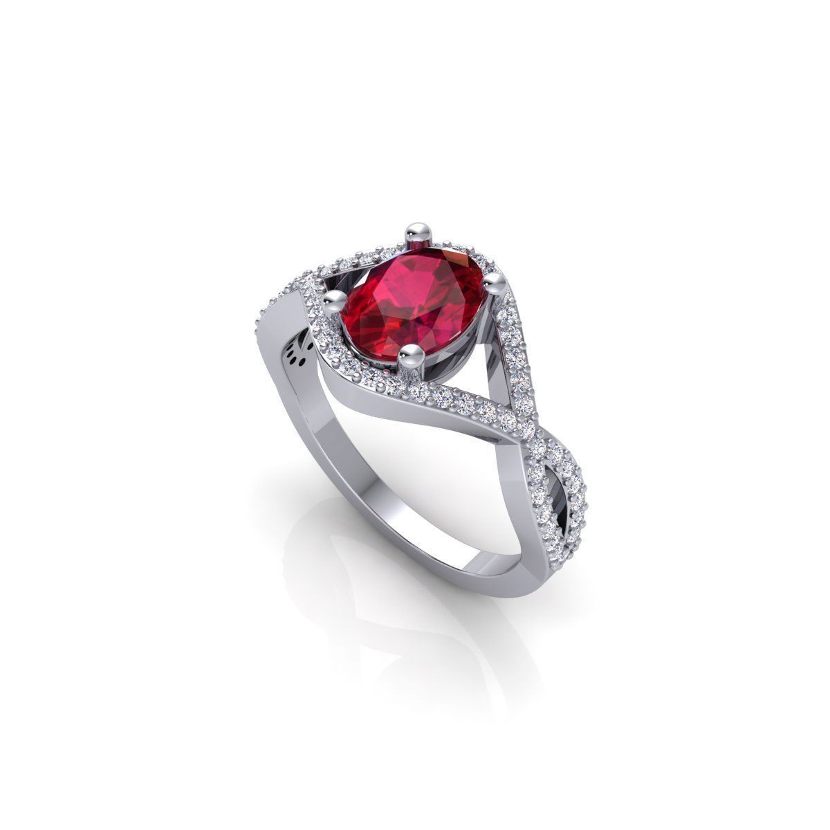 Oval Gemstone Ring 3d Model and Render STL 3D print model_8