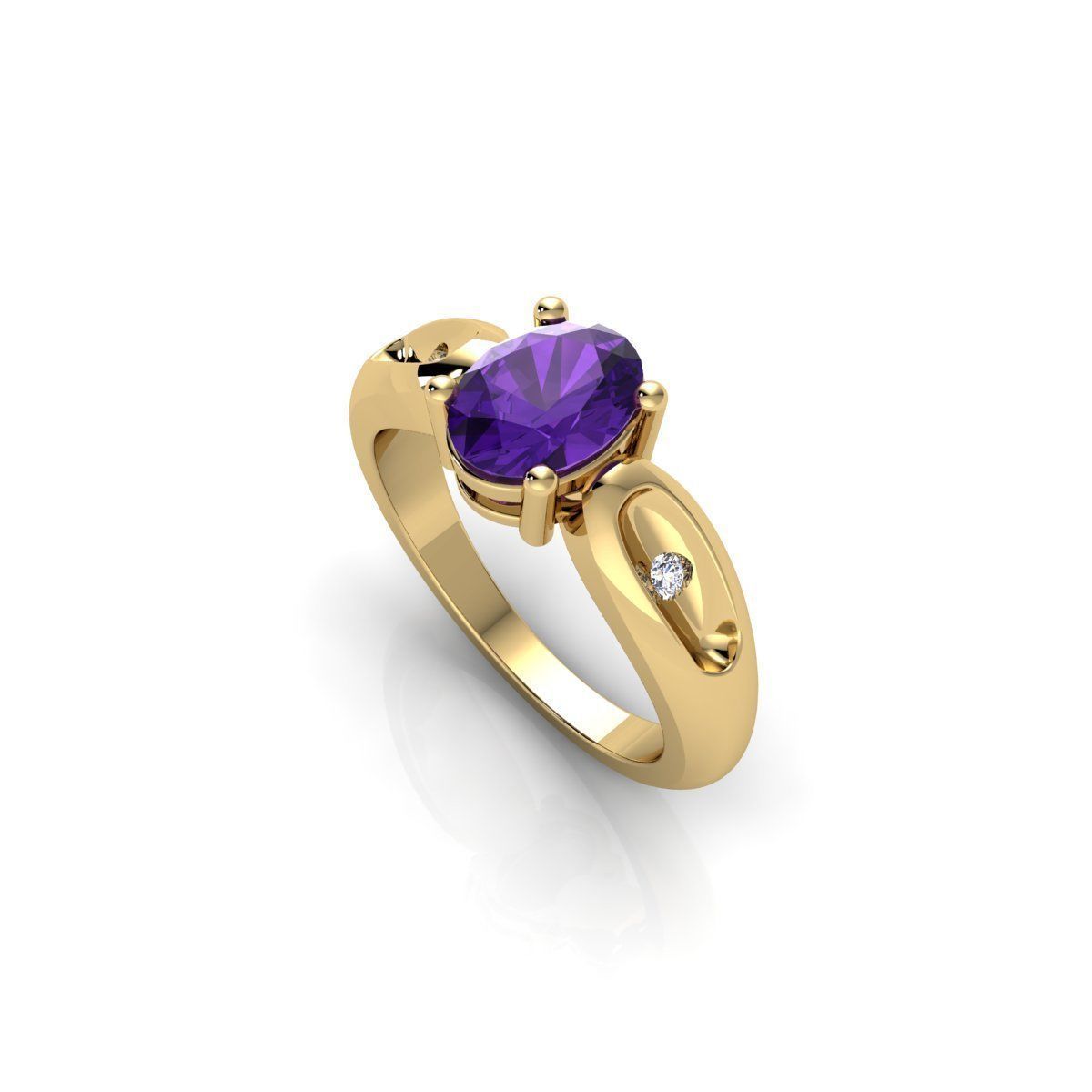 Oval Gemstone Ring 3d Model and Render STL 3D print model_6