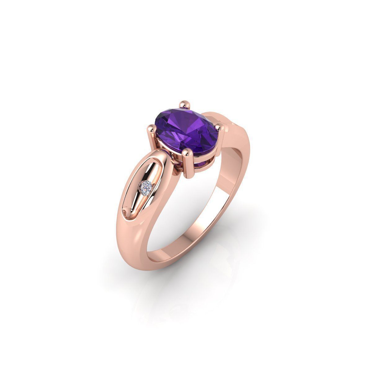 Oval Gemstone Ring 3d Model and Render STL 3D print model_4