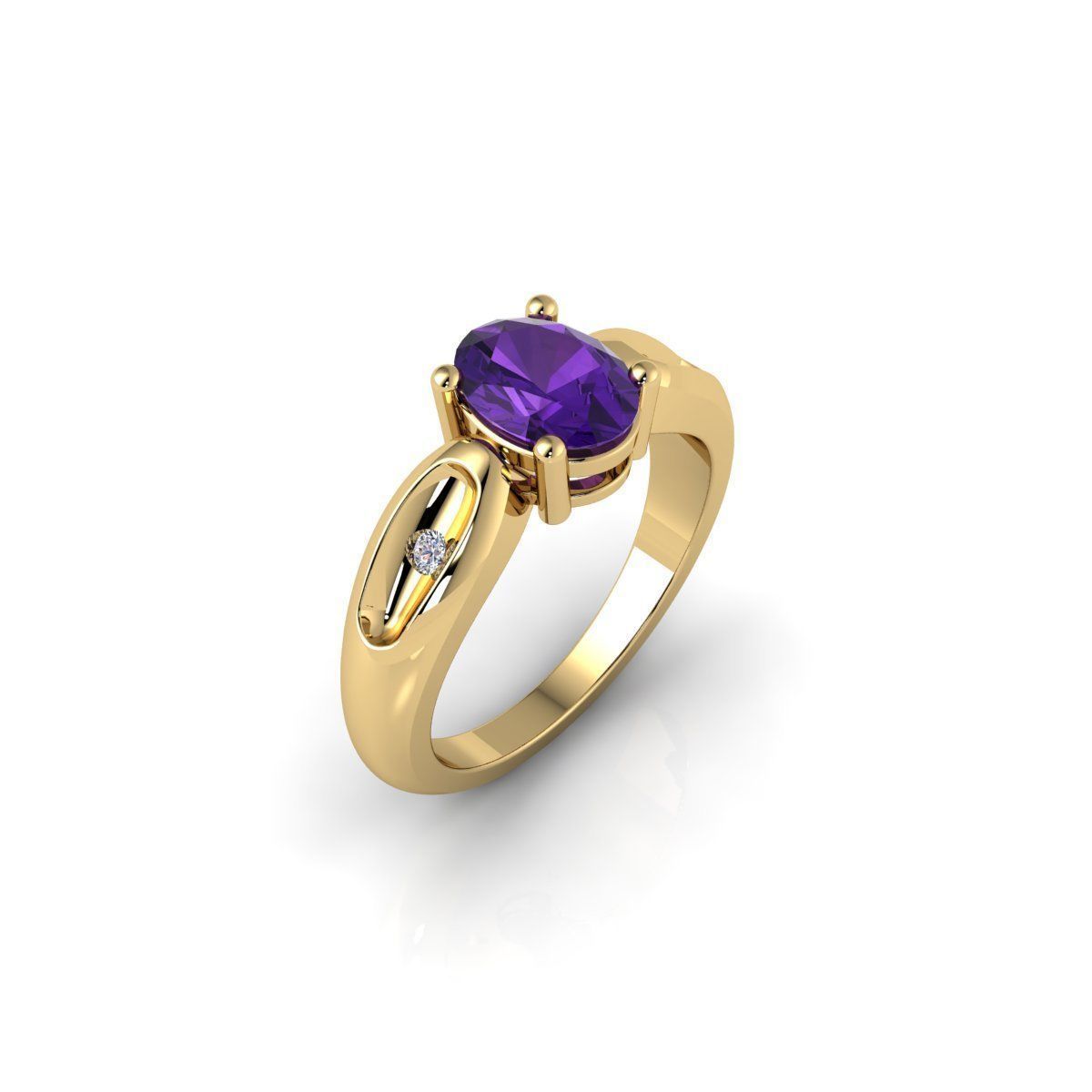 Oval Gemstone Ring 3d Model and Render STL 3D print model_3