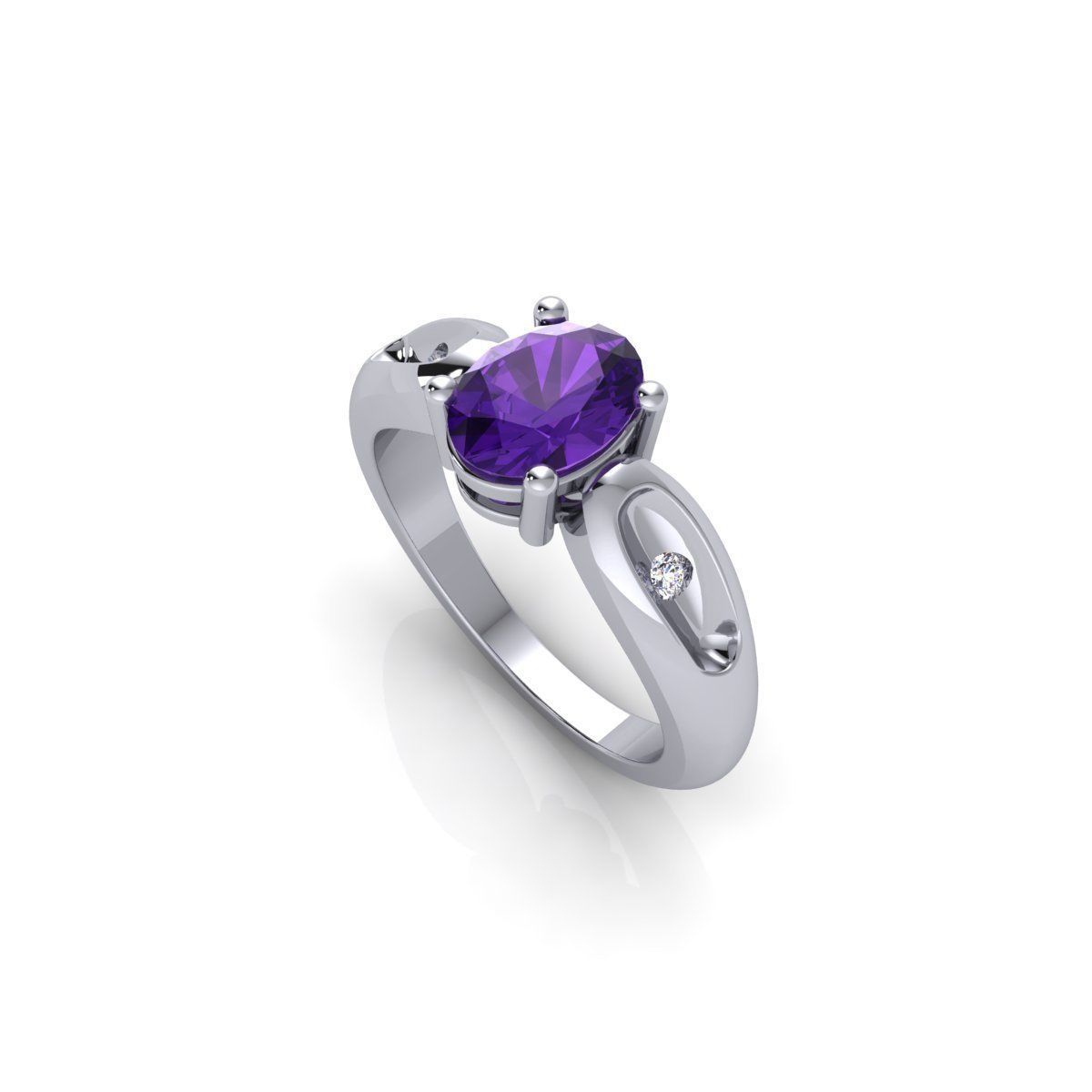 Oval Gemstone Ring 3d Model and Render STL 3D print model_8