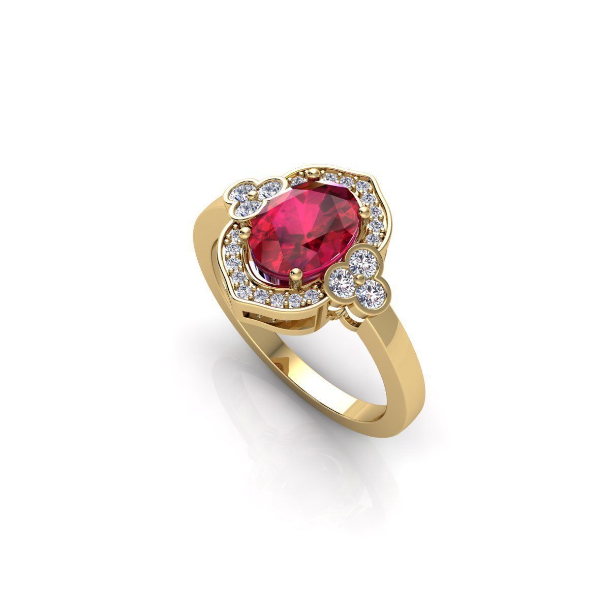 Oval Halo Gemstone Ring 3d Model and Rnder 3D print model_6
