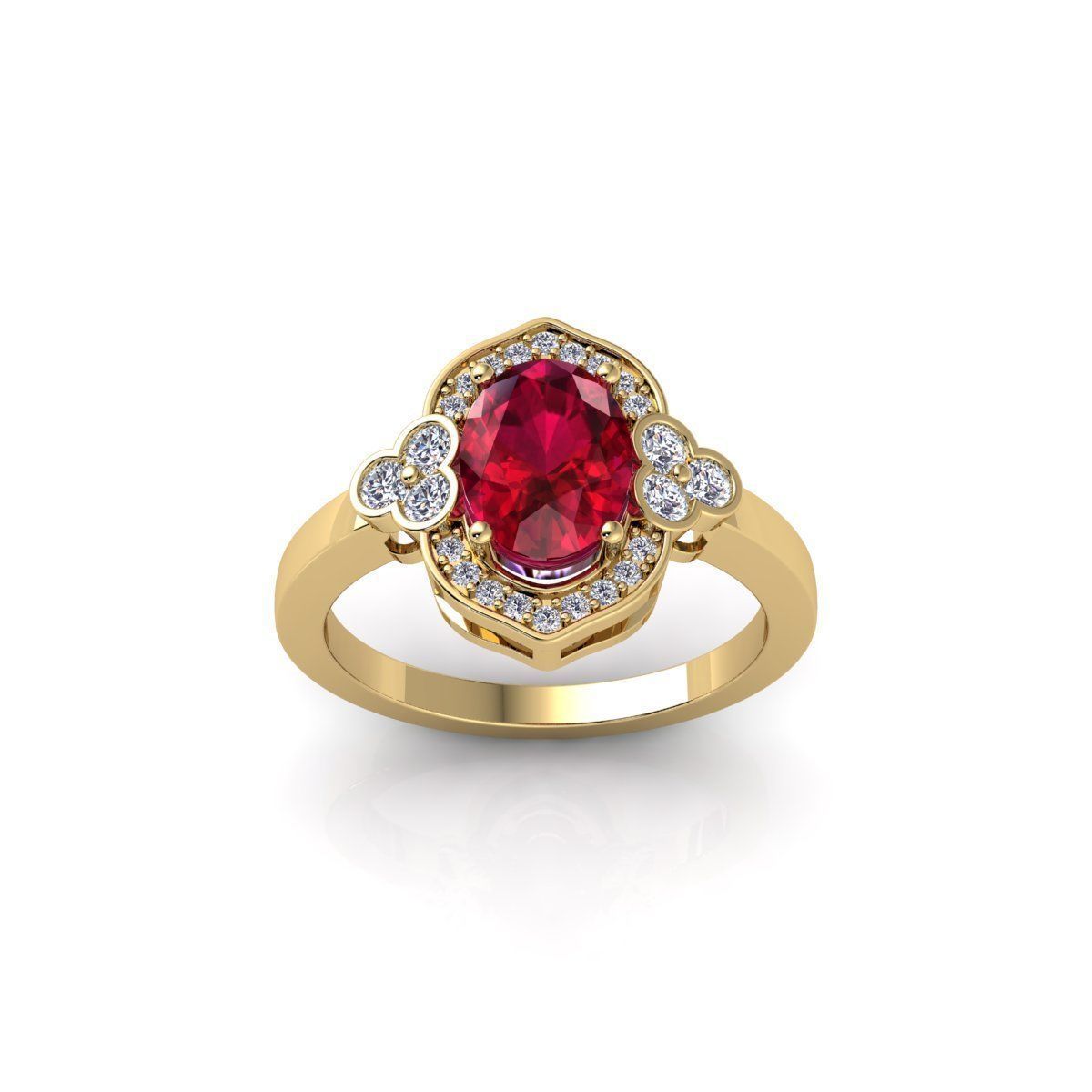 Oval Halo Gemstone Ring 3d Model and Rnder 3D print model_1