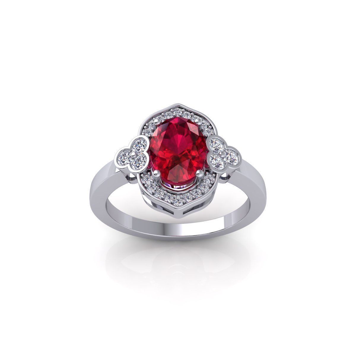 Oval Halo Gemstone Ring 3d Model and Rnder 3D print model_2