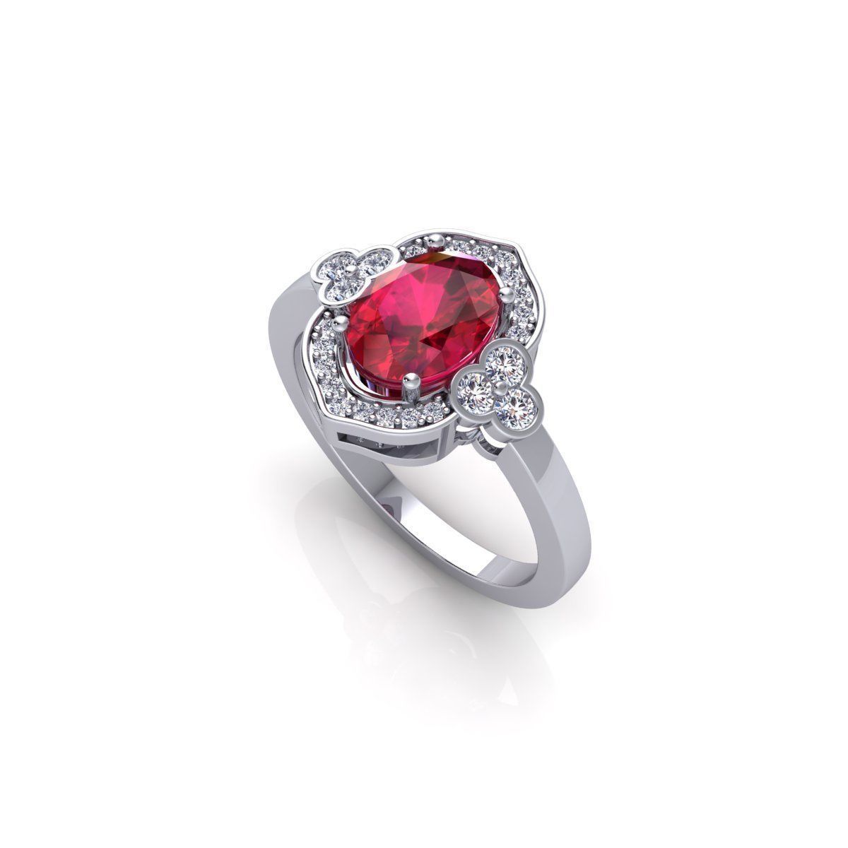 Oval Halo Gemstone Ring 3d Model and Rnder 3D print model_8