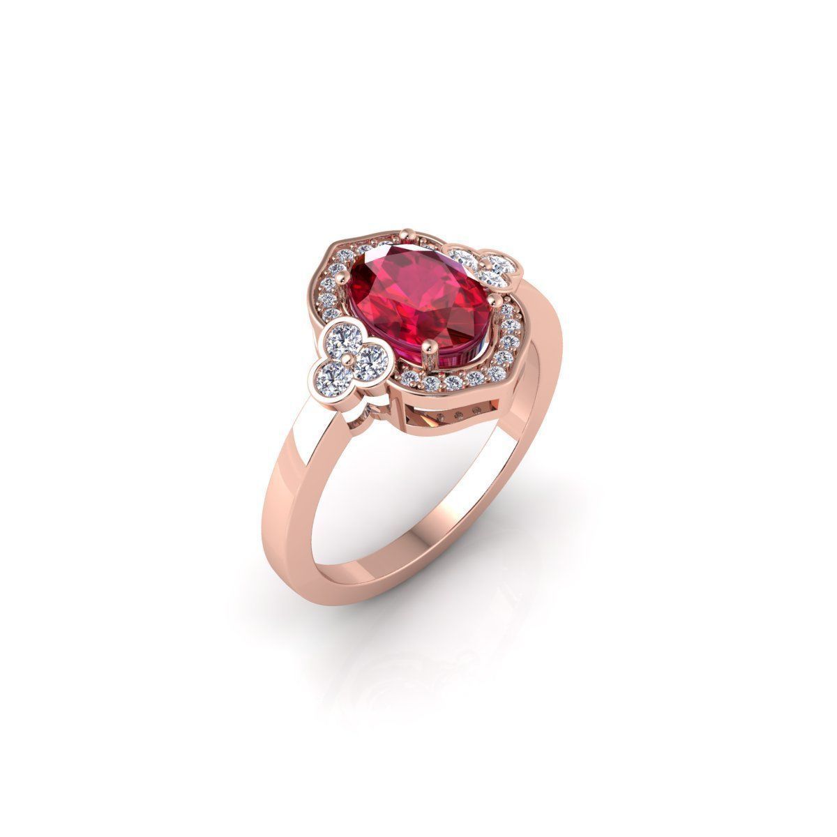 Oval Halo Gemstone Ring 3d Model and Rnder 3D print model_4