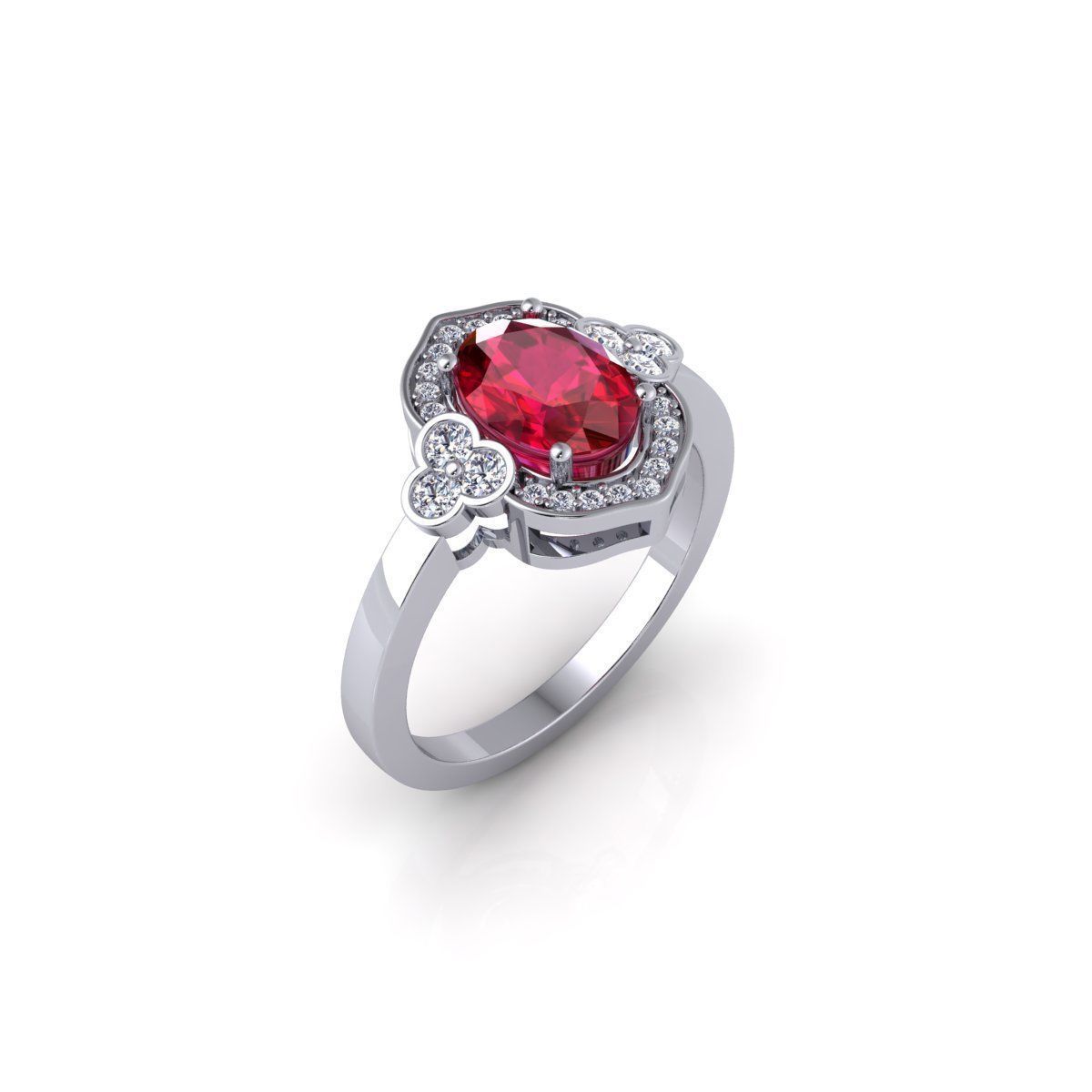 Oval Halo Gemstone Ring 3d Model and Rnder 3D print model_5