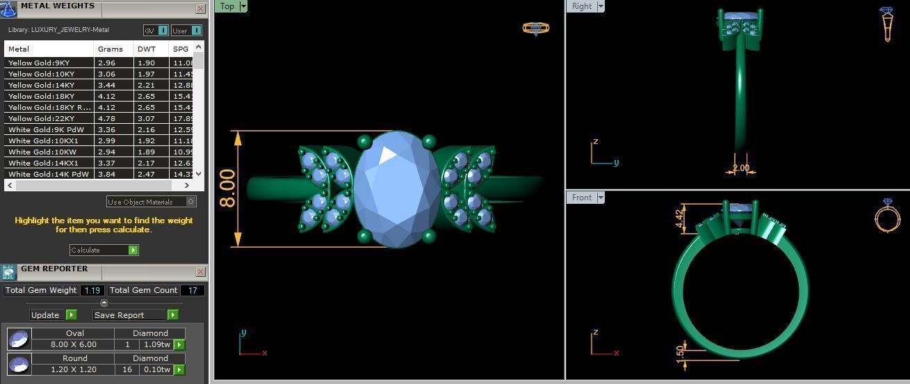 Fancy Gemstone Oval Ring 3d Model and Render 3D print model_9