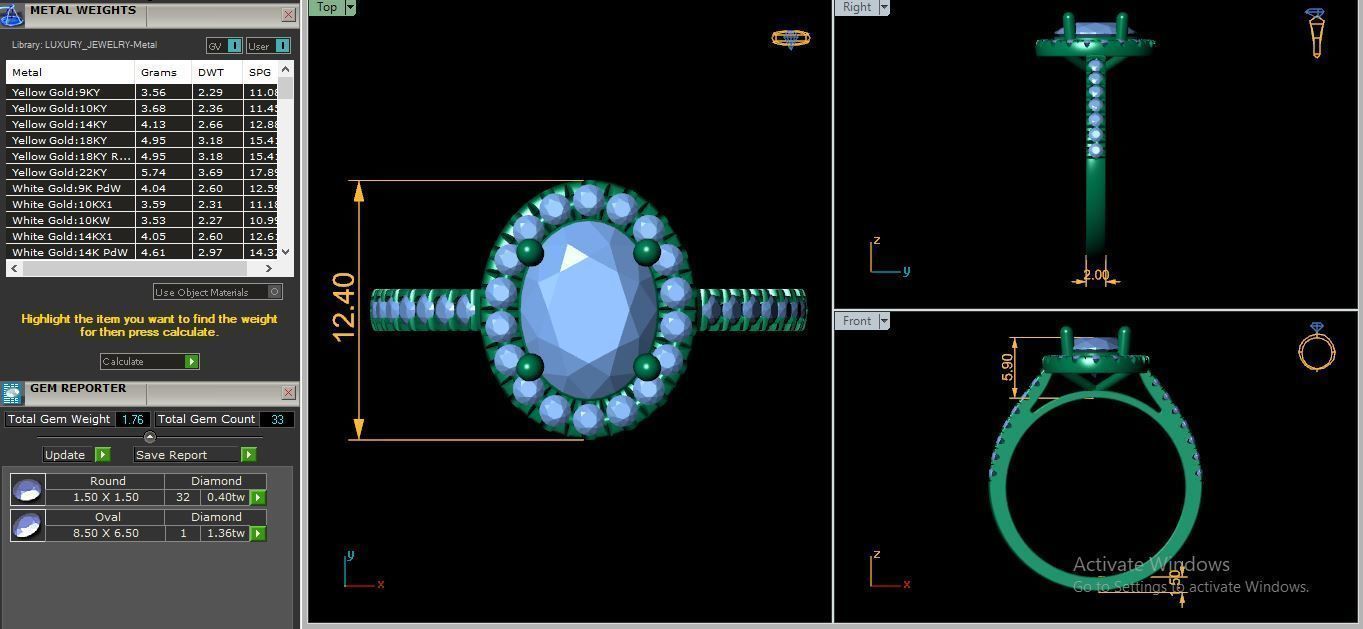 Oval Halo Gemstone Ring 3d Model and Render 3D print model_9