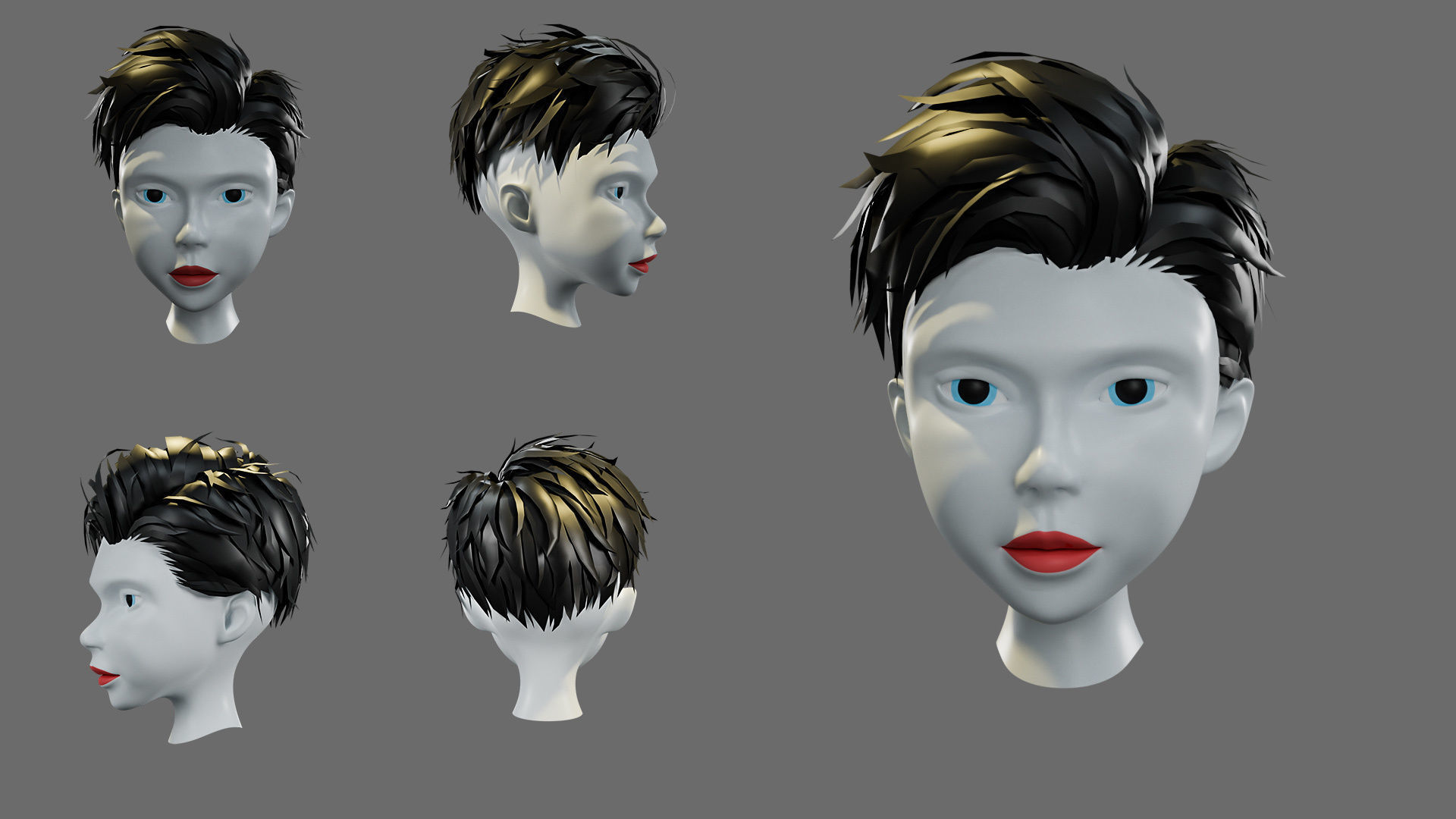 cartoon woman hairstyle Low-poly 3D model_15