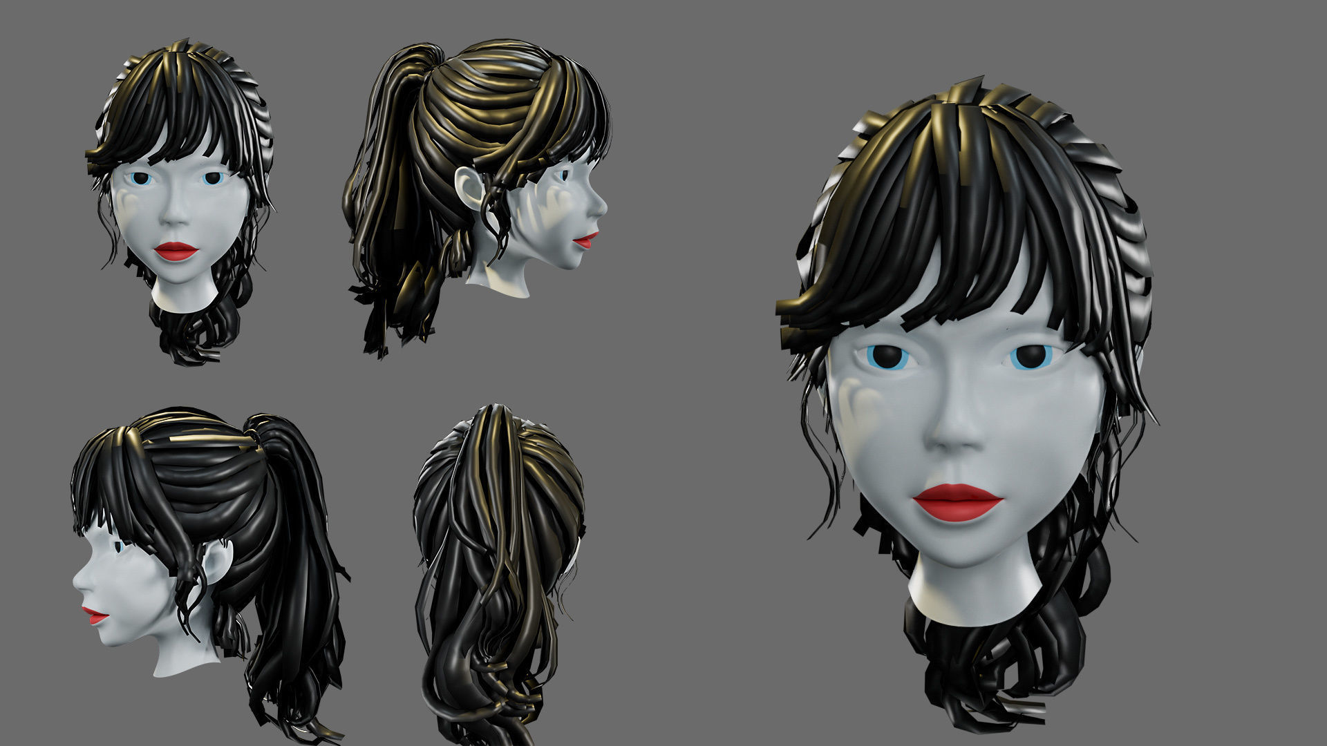 cartoon woman hairstyle Low-poly 3D model_7