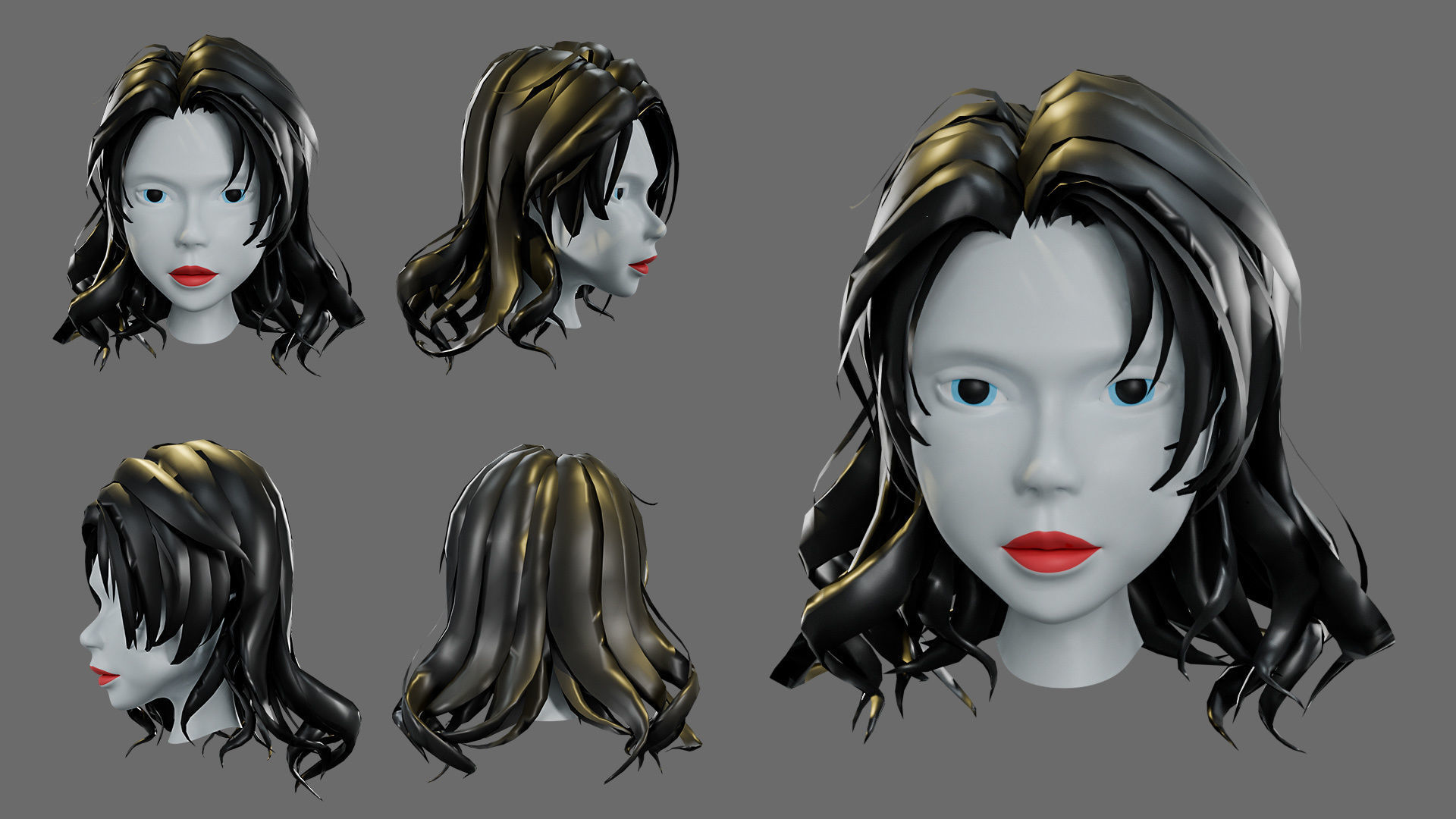 cartoon woman hairstyle Low-poly 3D model_8