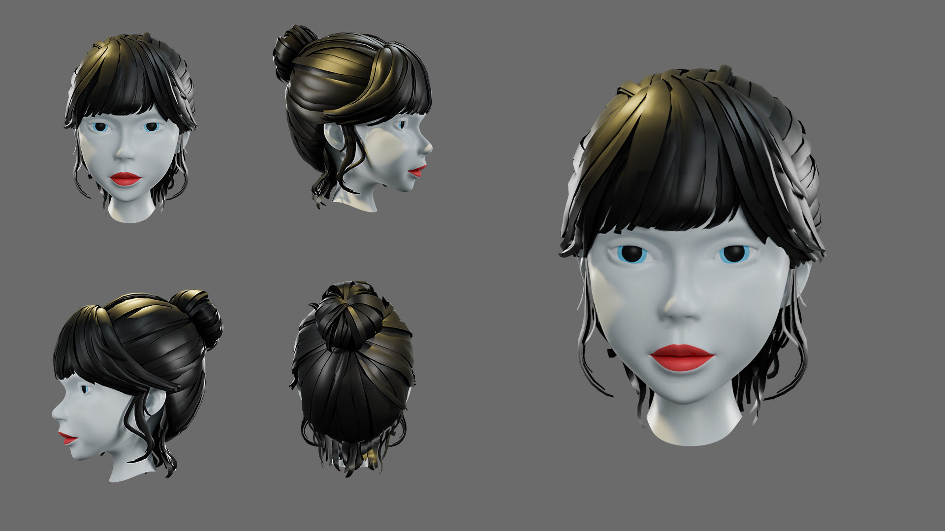 cartoon woman hairstyle Low-poly 3D model_14