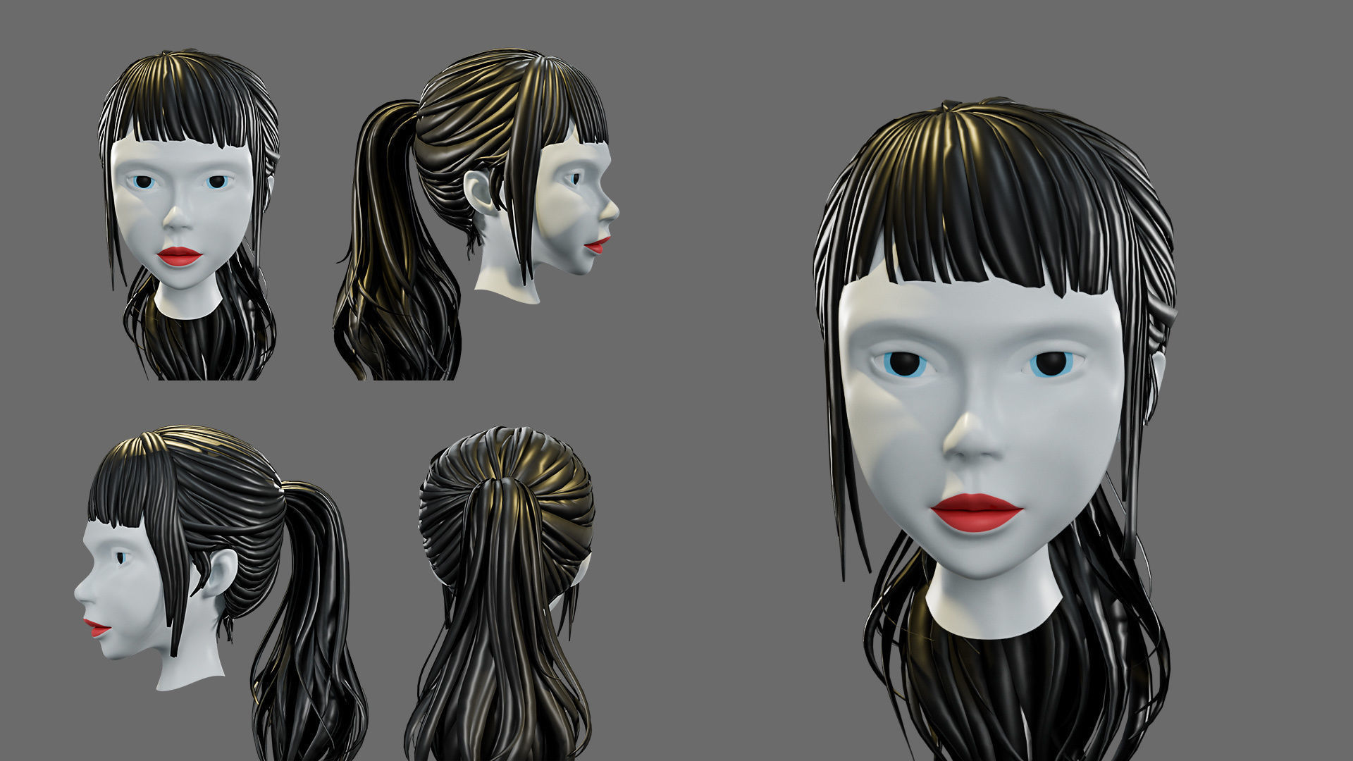 cartoon woman hairstyle Low-poly 3D model_6