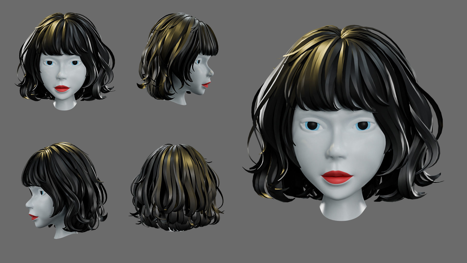 cartoon woman hairstyle Low-poly 3D model_5