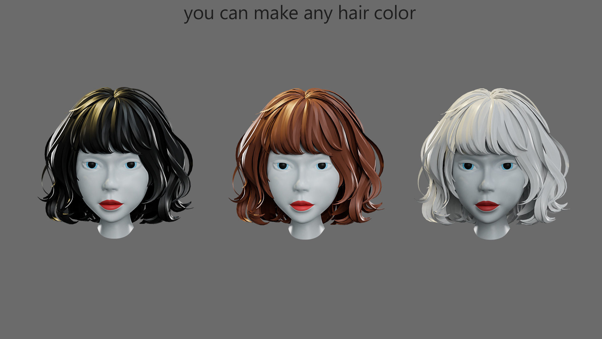 cartoon woman hairstyle Low-poly 3D model_16