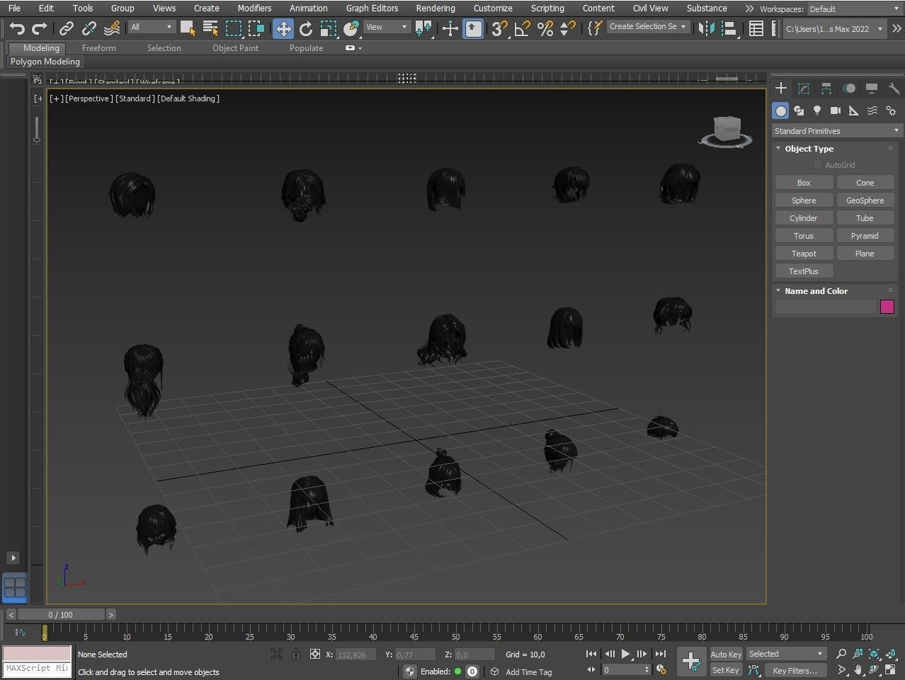 cartoon woman hairstyle Low-poly 3D model_21