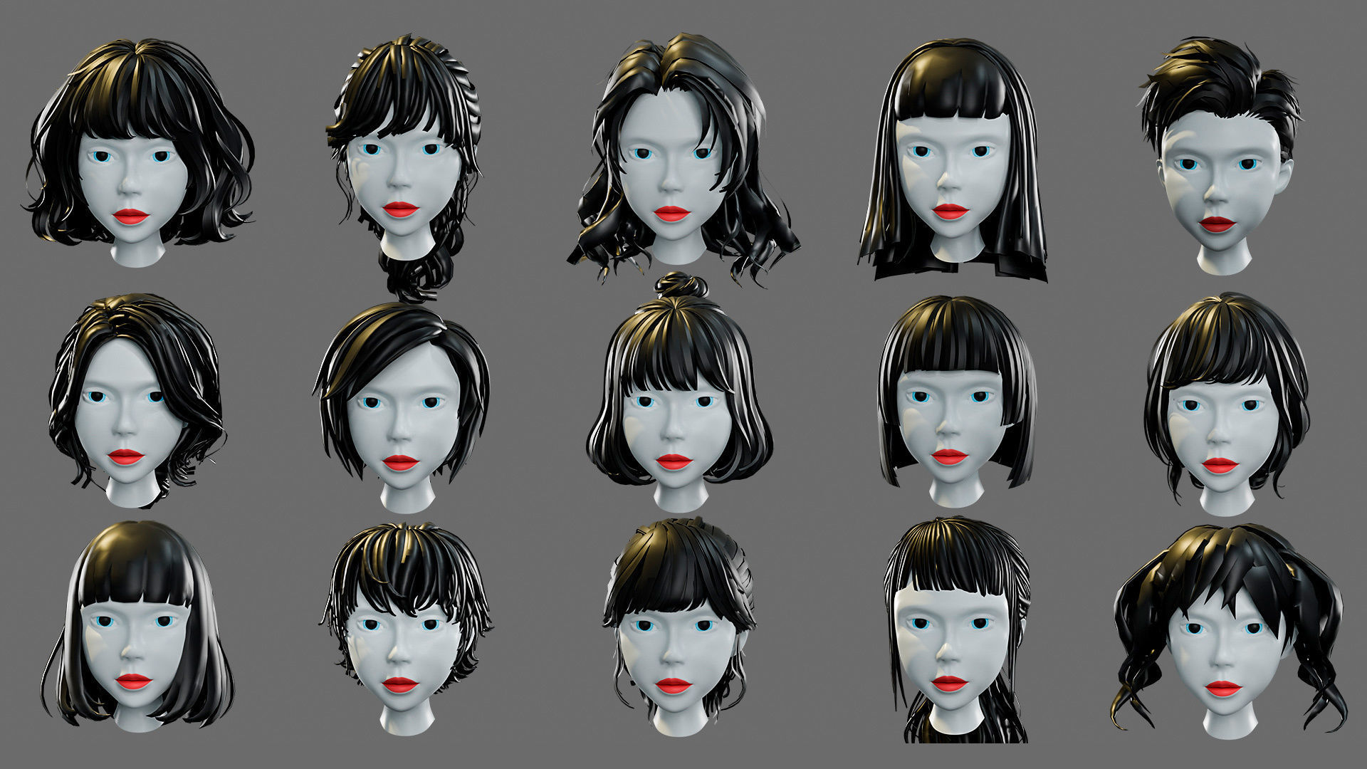 cartoon woman hairstyle Low-poly 3D model_25