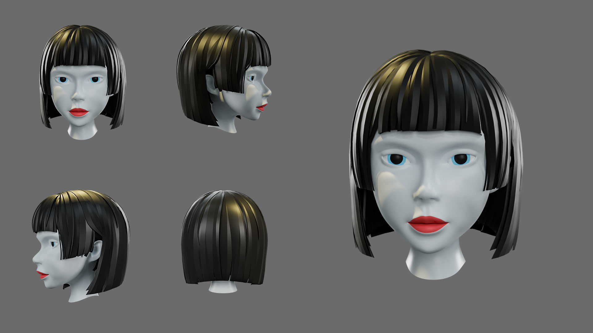 cartoon woman hairstyle Low-poly 3D model_3