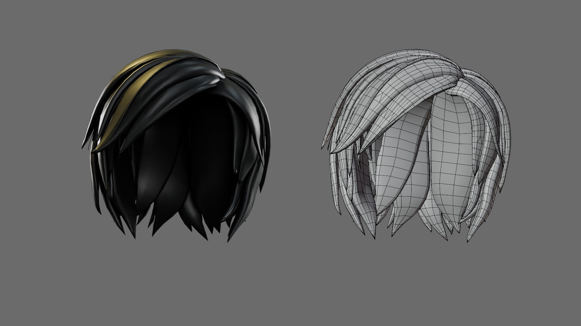 cartoon woman hairstyle Low-poly 3D model_17