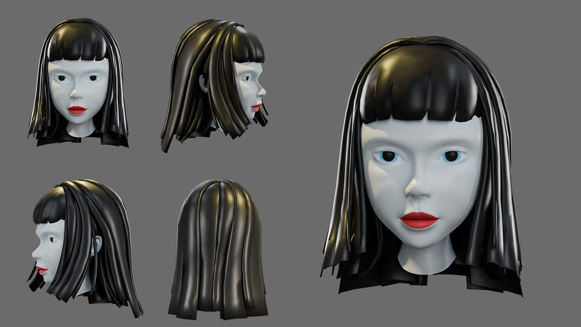 cartoon woman hairstyle Low-poly 3D model_12