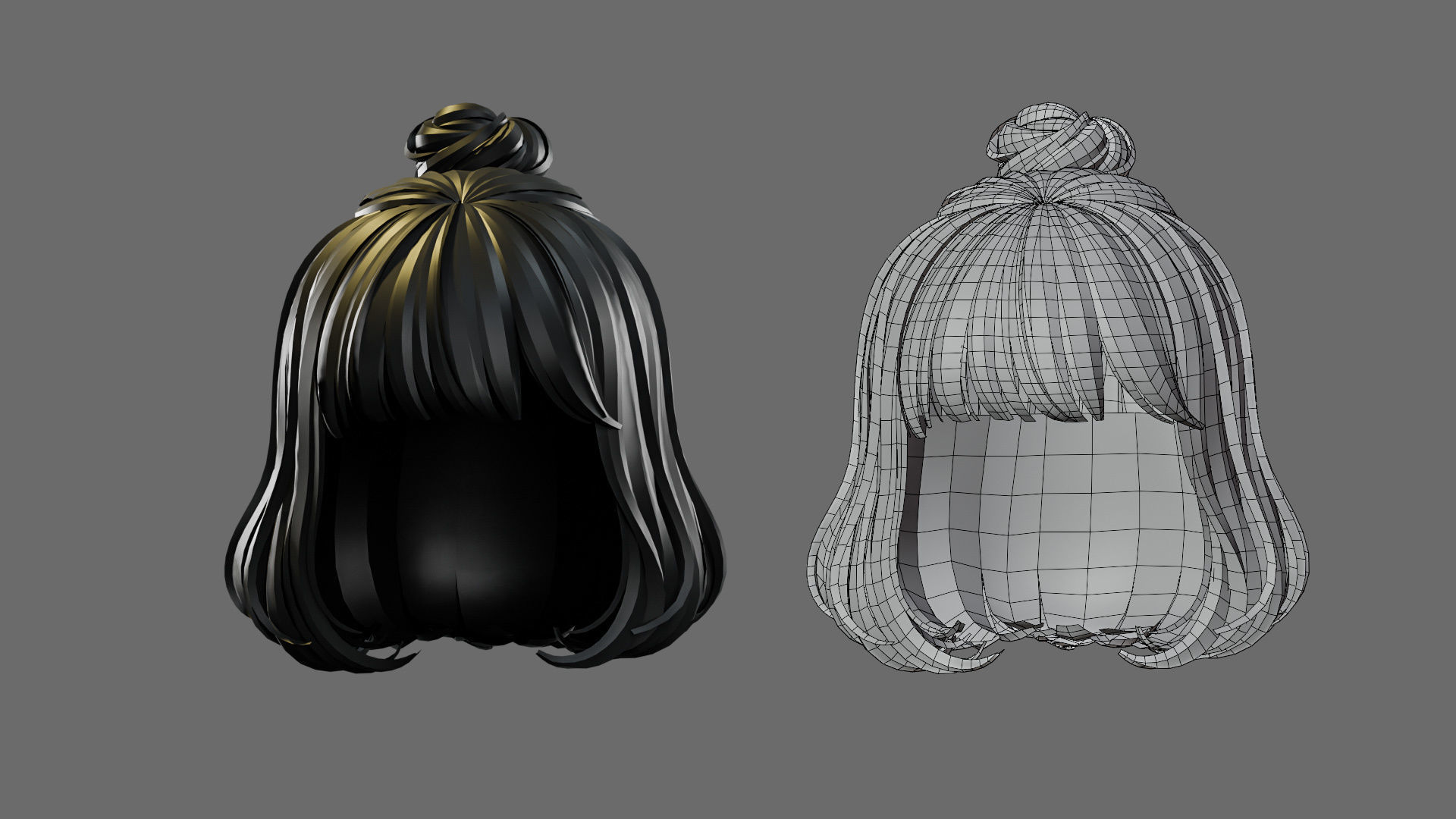 cartoon woman hairstyle Low-poly 3D model_18