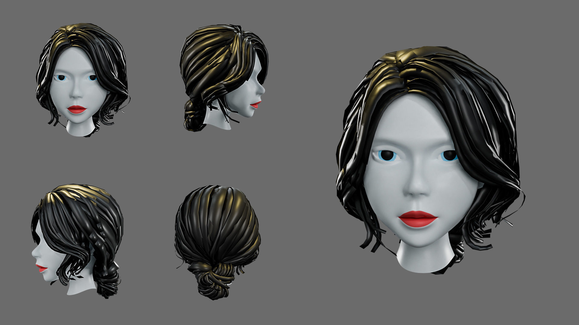 cartoon woman hairstyle Low-poly 3D model_2