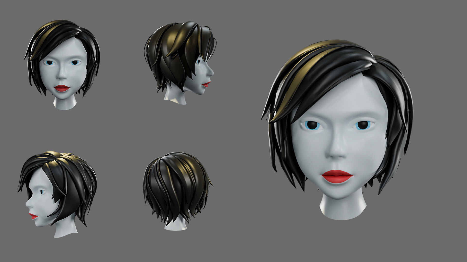 cartoon woman hairstyle Low-poly 3D model_1