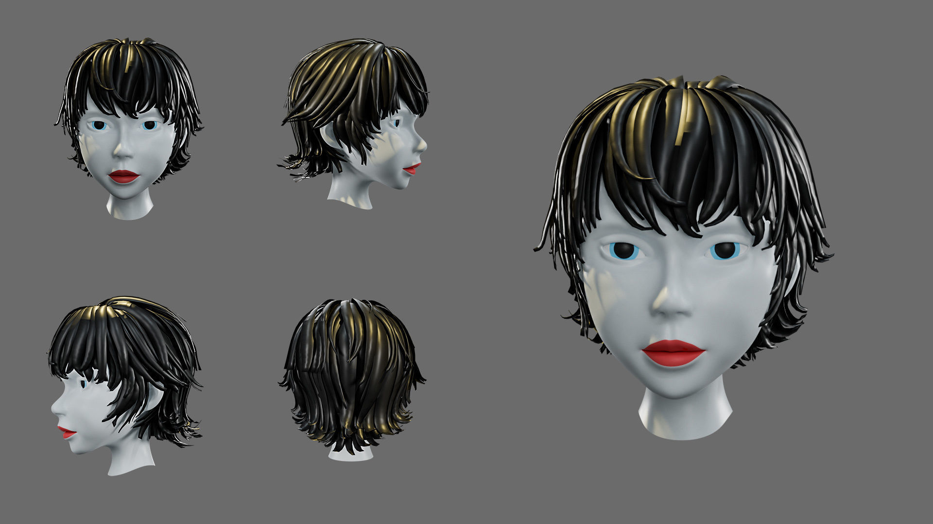 cartoon woman hairstyle Low-poly 3D model_4