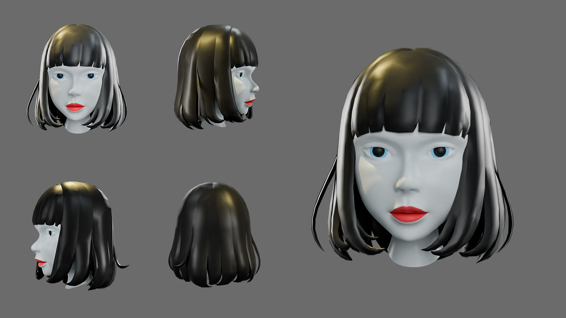 cartoon woman hairstyle Low-poly 3D model_9