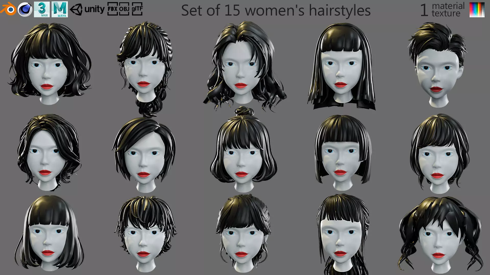 cartoon woman hairstyle Low-poly 3D model_0