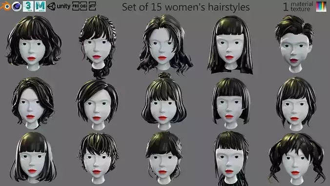 cartoon woman hairstyle Low-poly 3D model