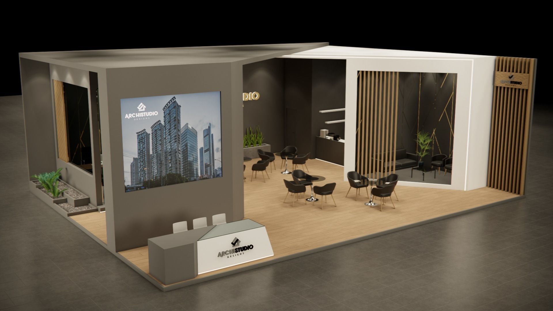 Exhibition booth design 3D model 14m x 11m  3D model_3