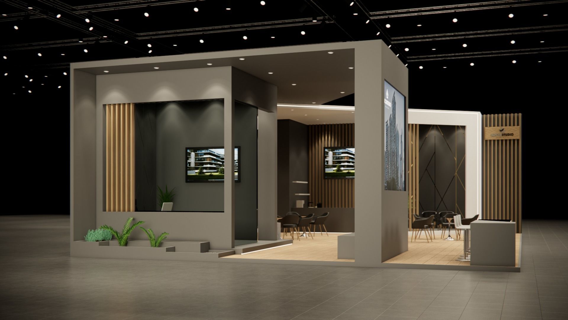 Exhibition booth design 3D model 14m x 11m  3D model_2