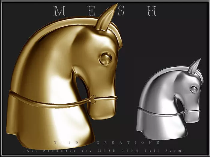 Gold and Silver Horse head Low-poly 3D model_0