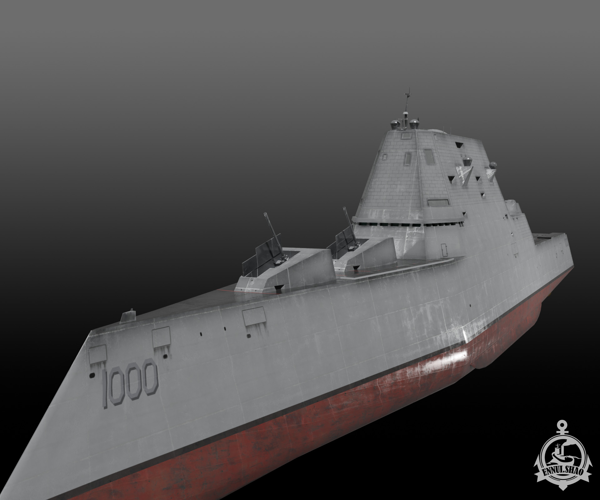 Zumwalt class Destroyer Low-poly 3D model_7