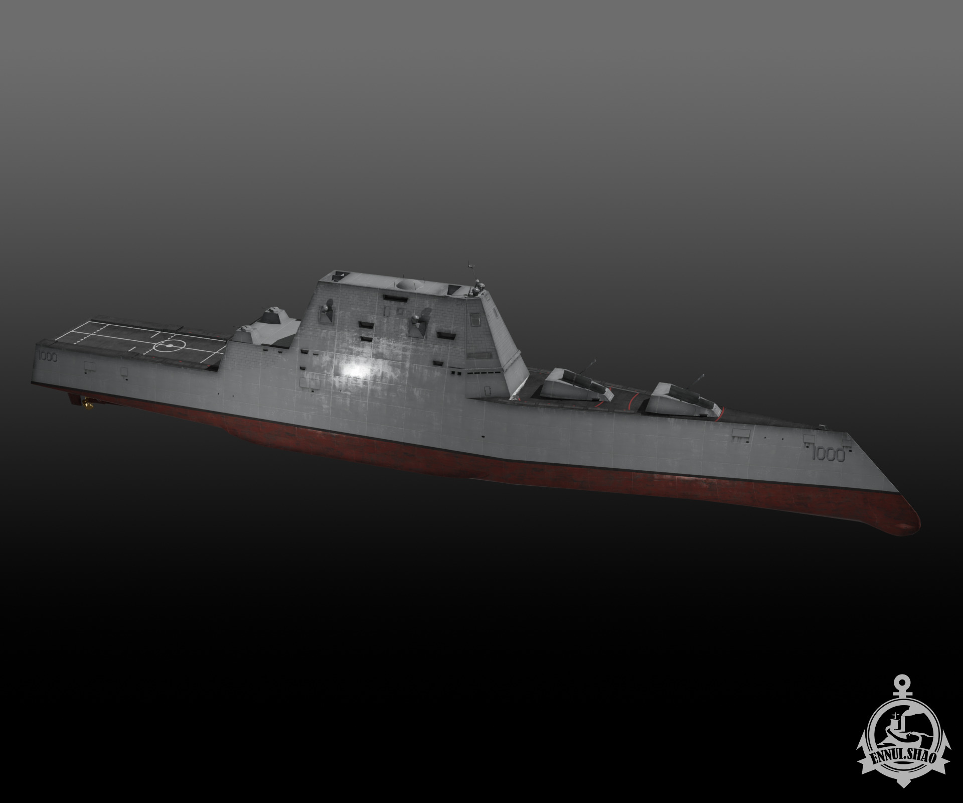 Zumwalt class Destroyer Low-poly 3D model_3
