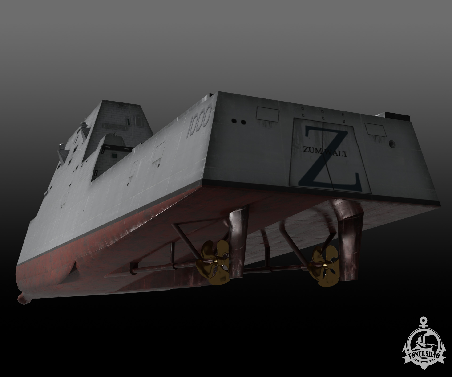 Zumwalt class Destroyer Low-poly 3D model_9