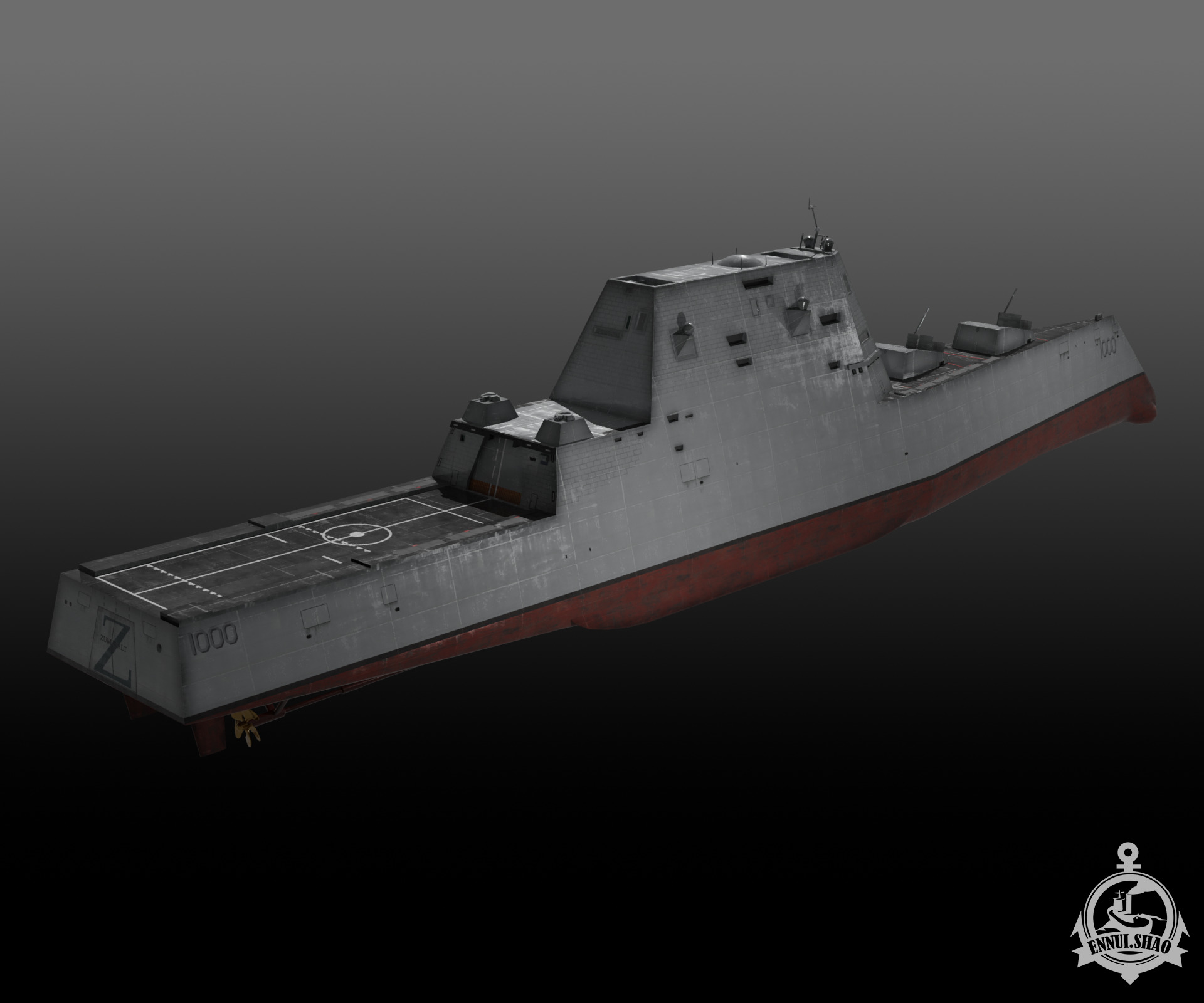 Zumwalt class Destroyer Low-poly 3D model_4