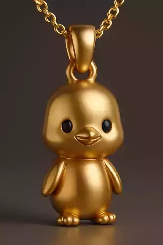 Chibi Golden Duck Penguin Chick Pendant 