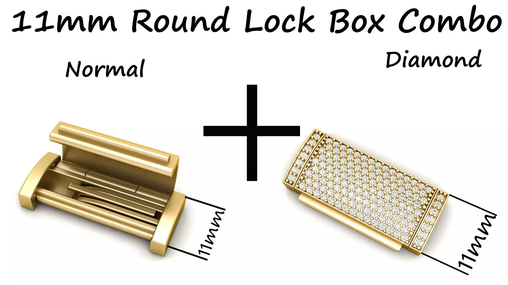 11 mm Rectangular Lock Box Combo of Plain and Diamond 3D Model Collection_0