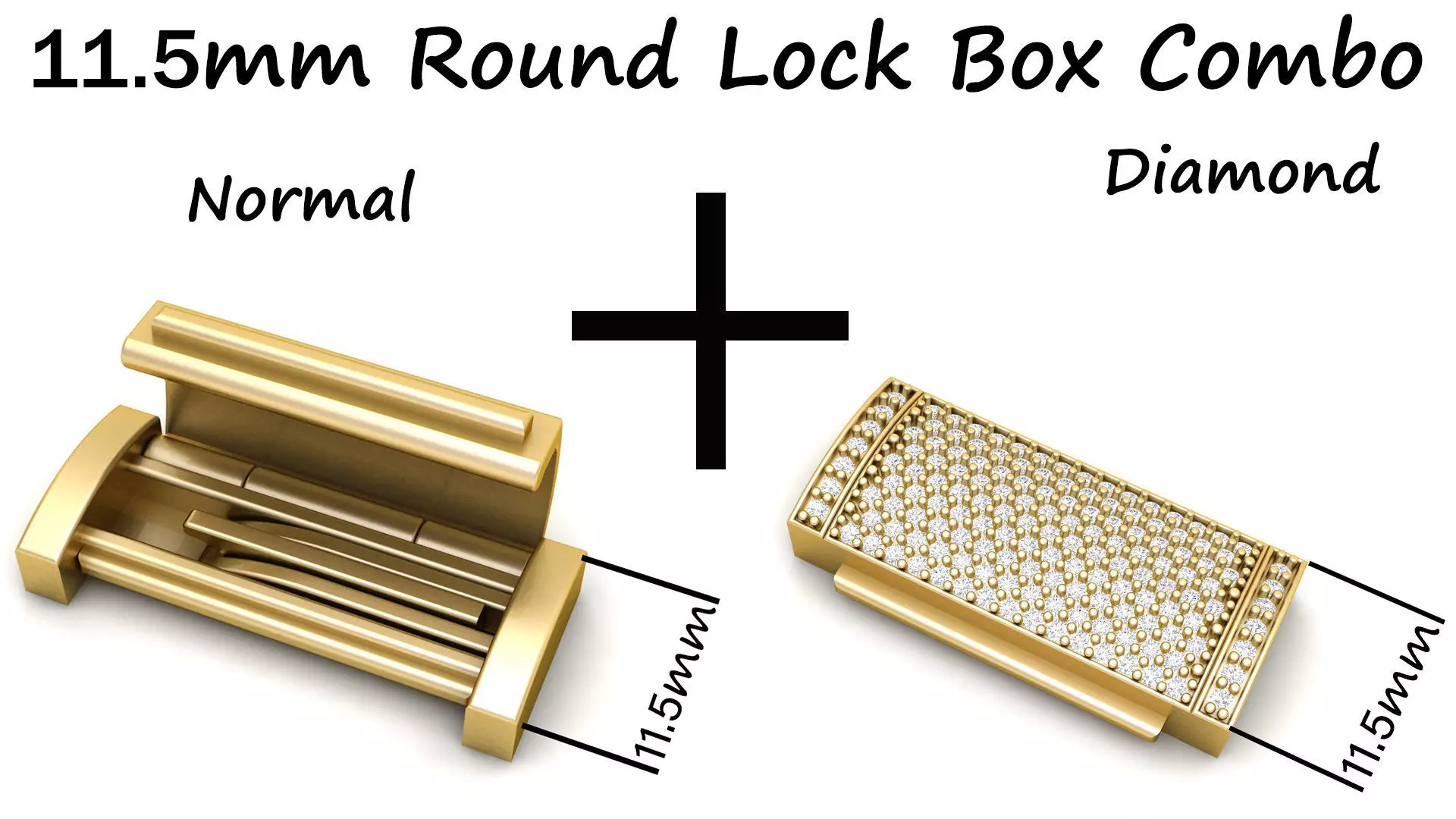 11 and half mm Rectangular Lock Box Combo of Plain and Diamond 3D Model Collection_0