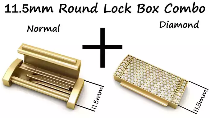 11 and half mm Rectangular Lock Box Combo of Plain and Diamond 3D Model Collection