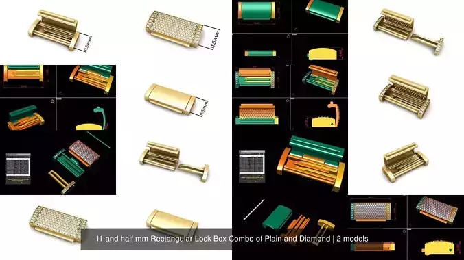 11 and half mm Rectangular Lock Box Combo of Plain and Diamond