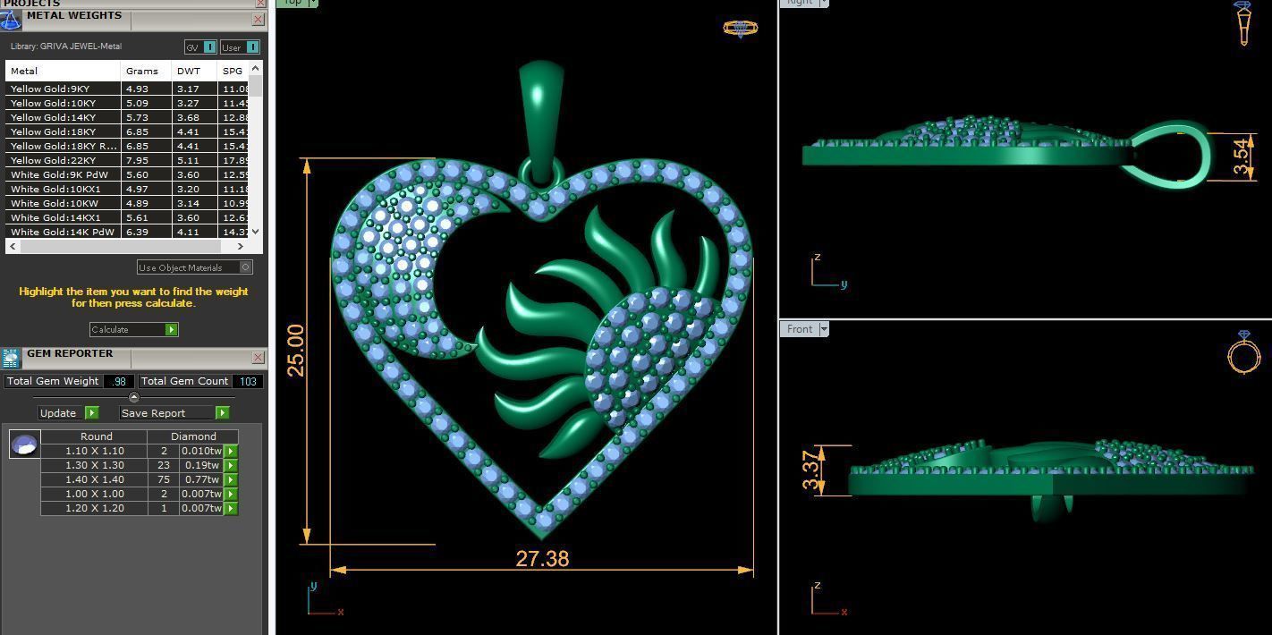 Heart With Sun and Moon Pendent 3d Model and Render 3D print model_9