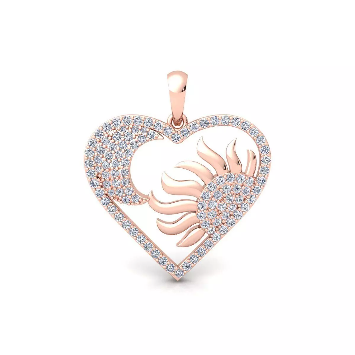 Heart With Sun and Moon Pendent 3d Model and Render 3D print model_0