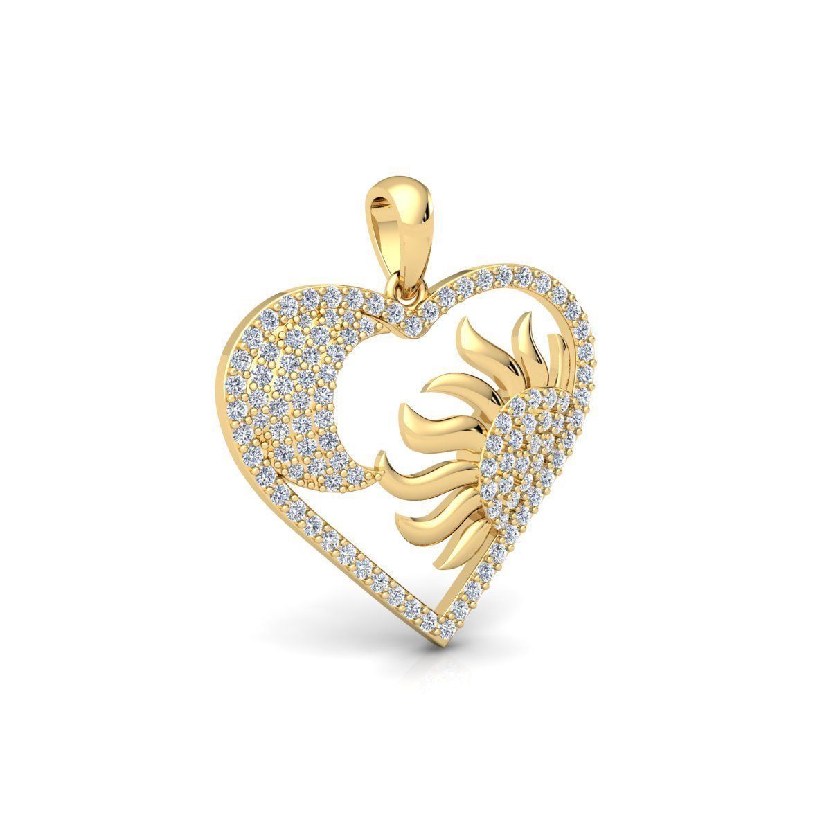 Heart With Sun and Moon Pendent 3d Model and Render 3D print model_3