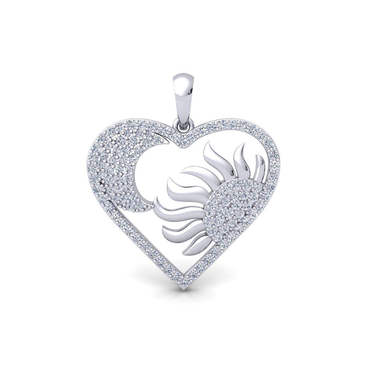 Heart With Sun and Moon Pendent 3d Model and Render 3D print model_2
