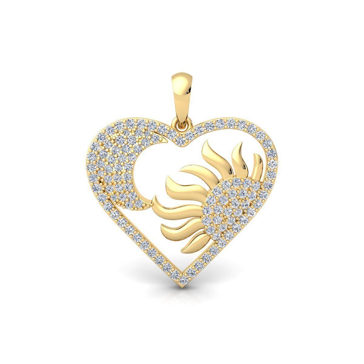 Heart With Sun and Moon Pendent 3d Model and Render 3D print model_1